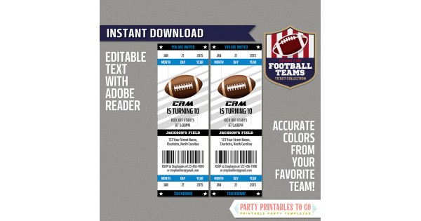 Editable GREEN BAY Colors Football Game Gift Reveal Ticket. 