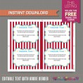 Circus / Carnival Party Invitation with FREE Thank you Card (Red and Yellow)
