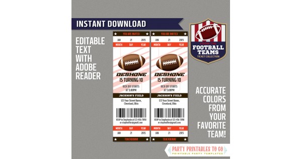 Cleveland Browns Football Ticket Invitation Template (Brown and Orange