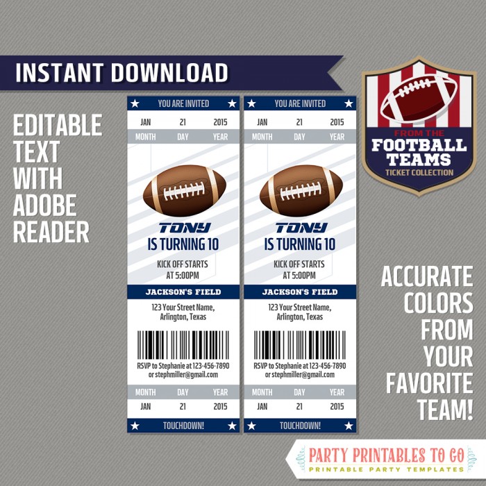 Dallas Cowboys Football Ticket Invitation Template (Navy and Silver