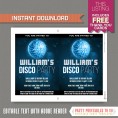 Disco Party Invitation with FREE Thank you Card (Blue)