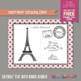 Paris Postcard Invitation with FREE Thank you Card