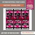 Rockstar Birthday Party VIP Pass Invitations (Pink) - Front and Back