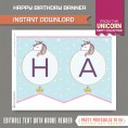 Unicorn Party Printable Birthday Banner with Spacers 