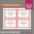 Circus / Carnival Party Invitation with FREE Thank you Card (Pink and Yellow)