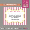 Circus / Carnival Party Invitation with FREE Thank you Card (Pink and Yellow)