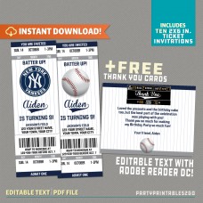 Baseball Ticket Invitation With FREE Thank You Card -   Baseball ticket,  Baseball ticket invitation, Baseball party invitations