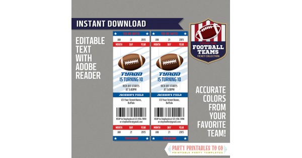 Buffalo Bills Custom Ticket Style Sports Party Invitations – Sports Invites