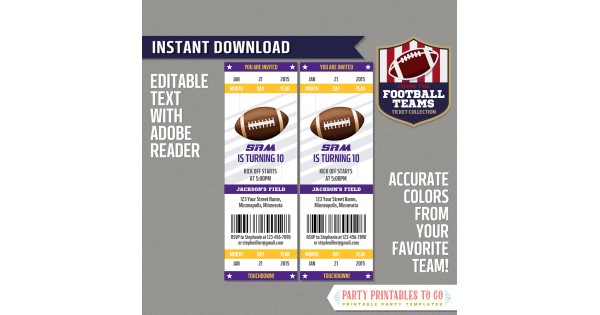 Minnesota Vikings NFL Football Ticket Style Invite