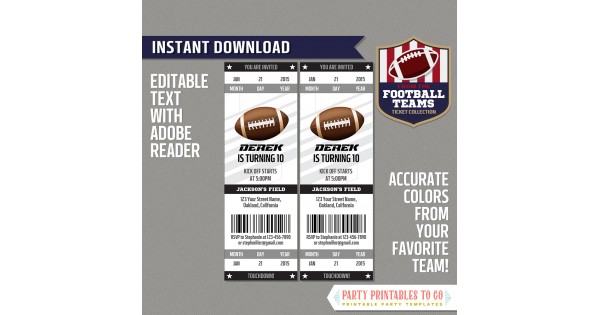 Oakland Raiders Football Ticket Invitation Template (Black and Silver) -  INSTANT DOWNLOAD - Football Birthday Party - Edit and print with Adobe  Reader